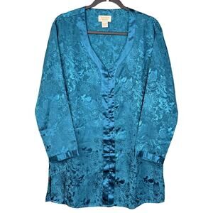 VTG 90'S VICTORIAS SECRET P/S Gold Label Teal Paisley Satin Romantic Nightshirt